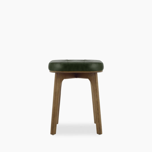 Winchester Low Stool | Vintage Green Faux Leather & Walnut