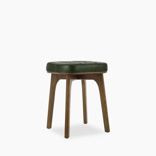 Winchester Low Stool | Vintage Green Faux Leather & Walnut