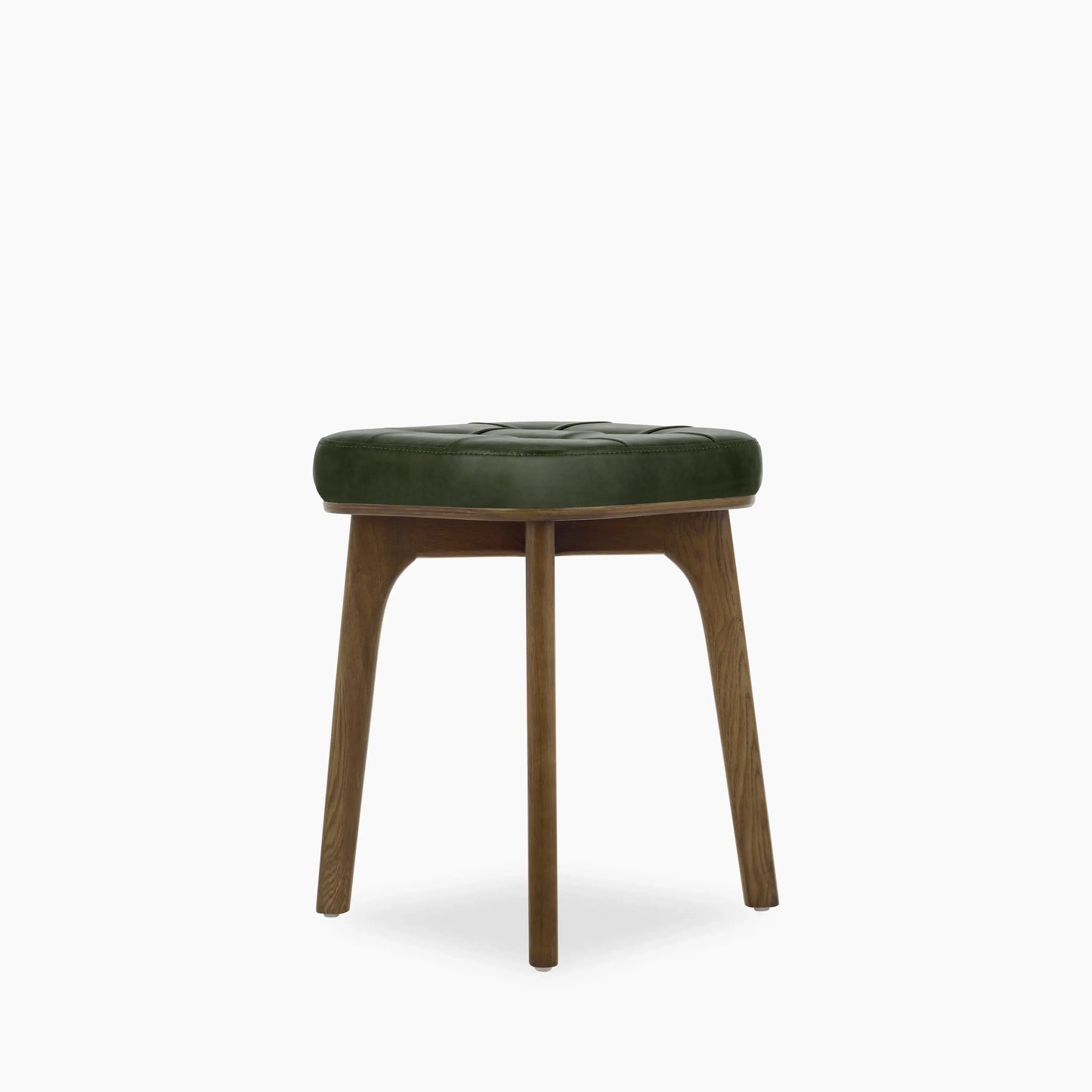 Winchester Low Stool | Vintage Green Faux Leather & Walnut