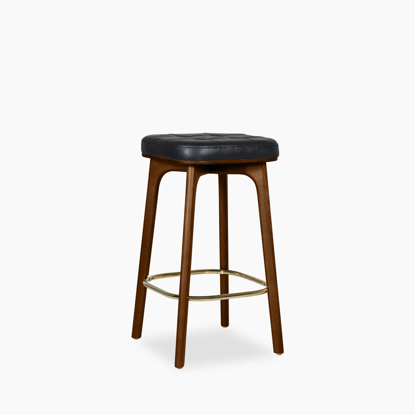 Winchester Kitchen Stool | Vintage Black Faux Leather & Walnut