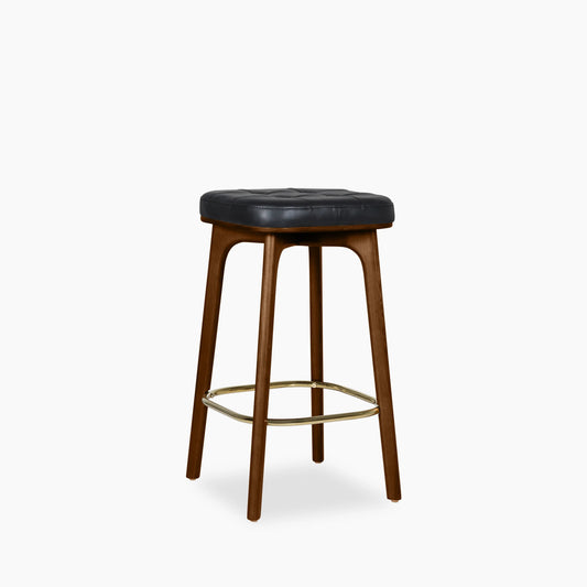 Winchester Kitchen Stool | Vintage Black Faux Leather & Walnut