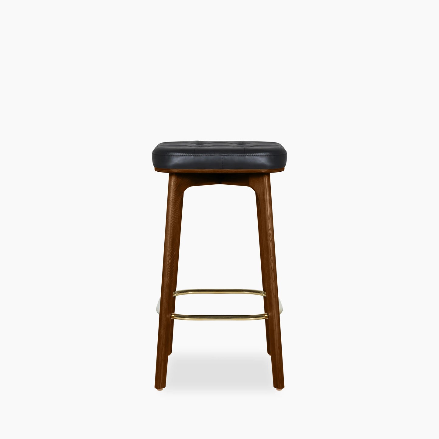 Winchester Kitchen Stool | Vintage Black Faux Leather & Walnut