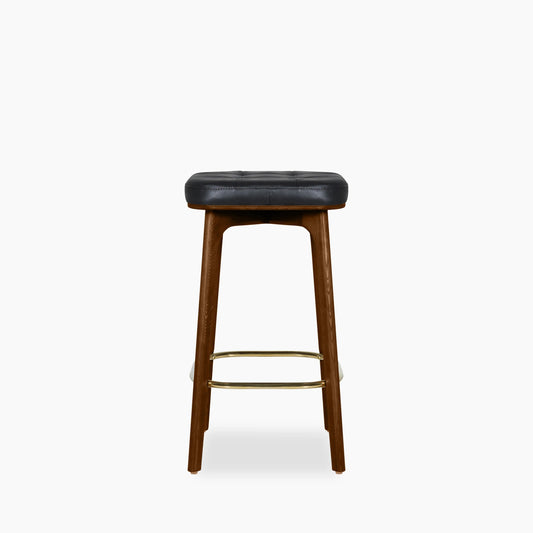 Winchester Kitchen Stool | Vintage Black Faux Leather & Walnut