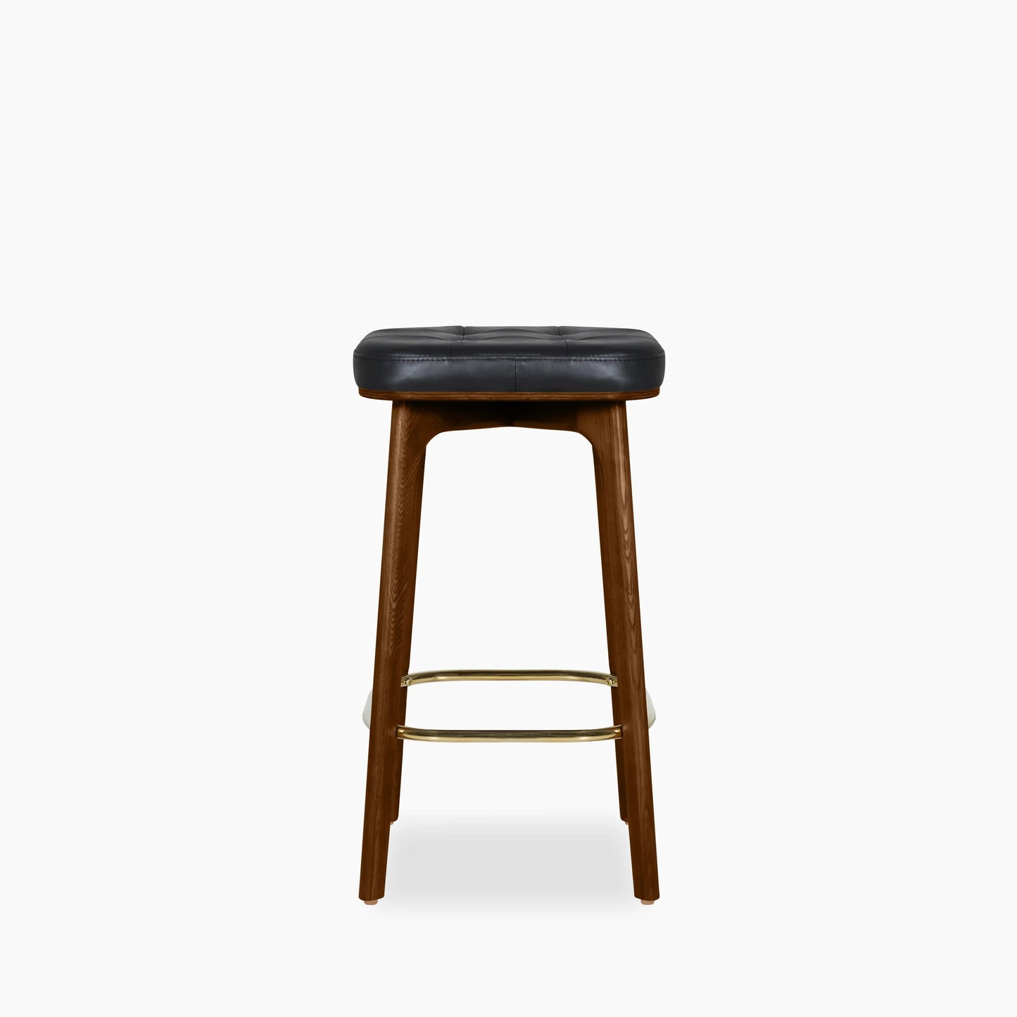 Winchester Kitchen Stool | Vintage Black Faux Leather & Walnut