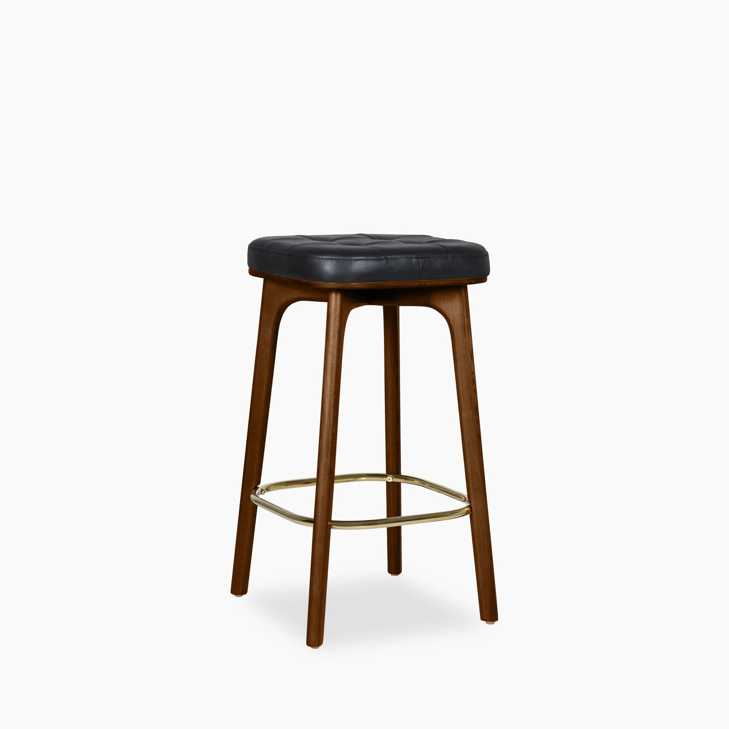 Winchester Kitchen Stool | Vintage Black Faux Leather & Walnut