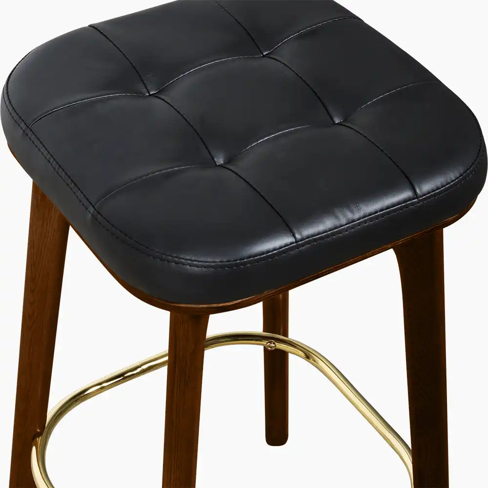 Winchester Kitchen Stool | Vintage Black Faux Leather & Walnut