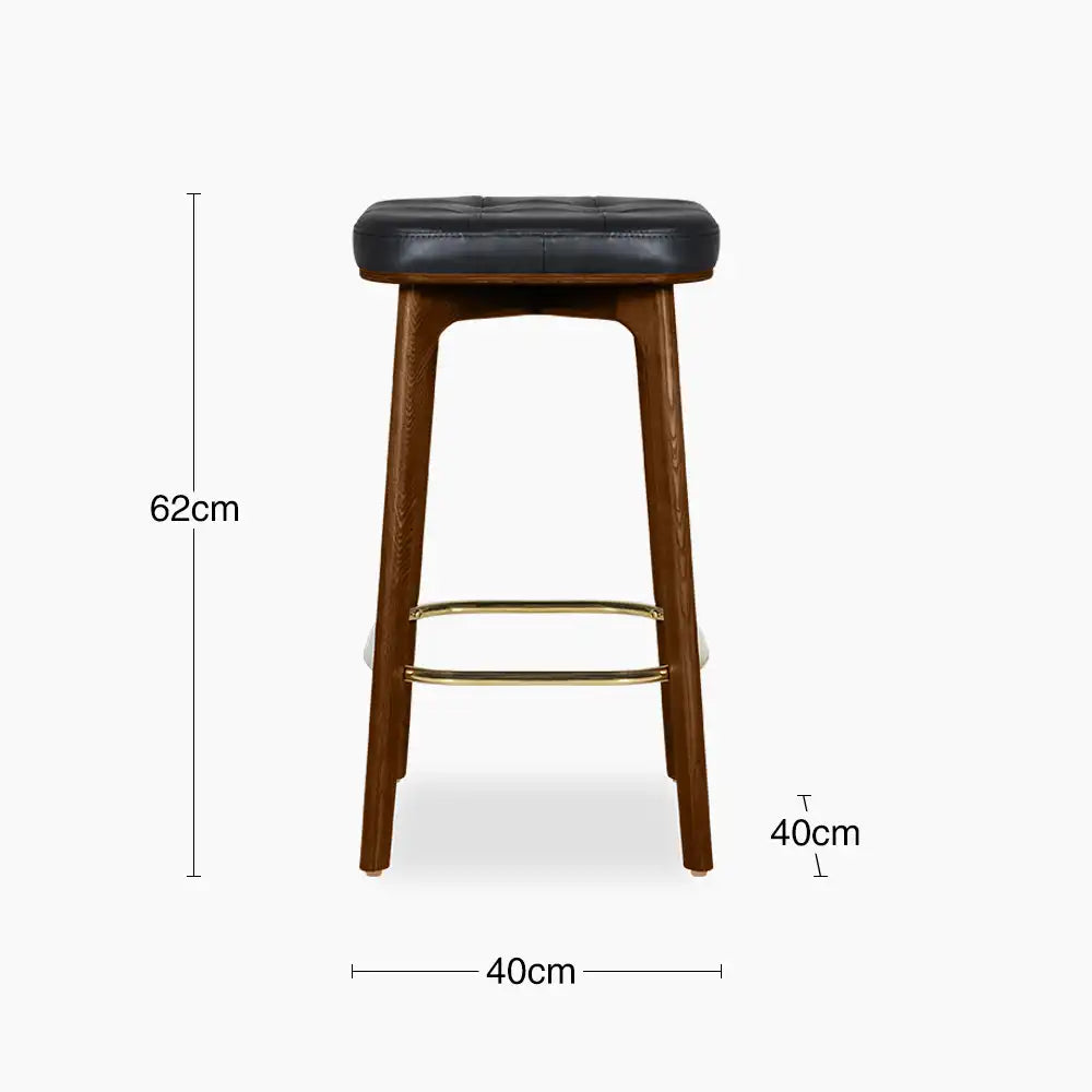 Winchester Kitchen Stool | Vintage Black Faux Leather & Walnut