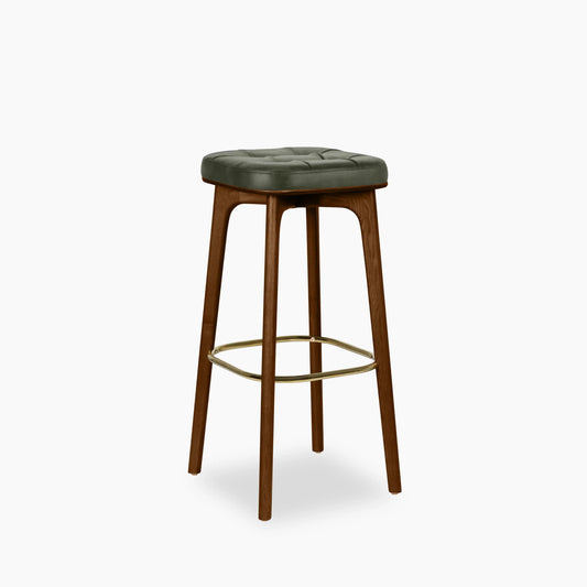 Winchester Bar Stool | Vintage Green Faux Leather & Walnut