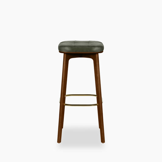 Winchester Bar Stool | Vintage Green Faux Leather & Walnut