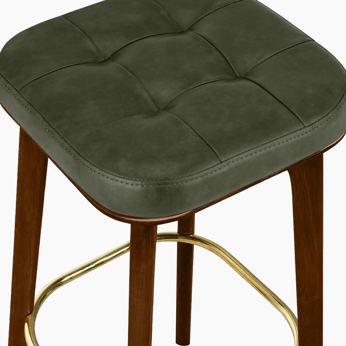 Winchester Bar Stool | Vintage Green Faux Leather & Walnut