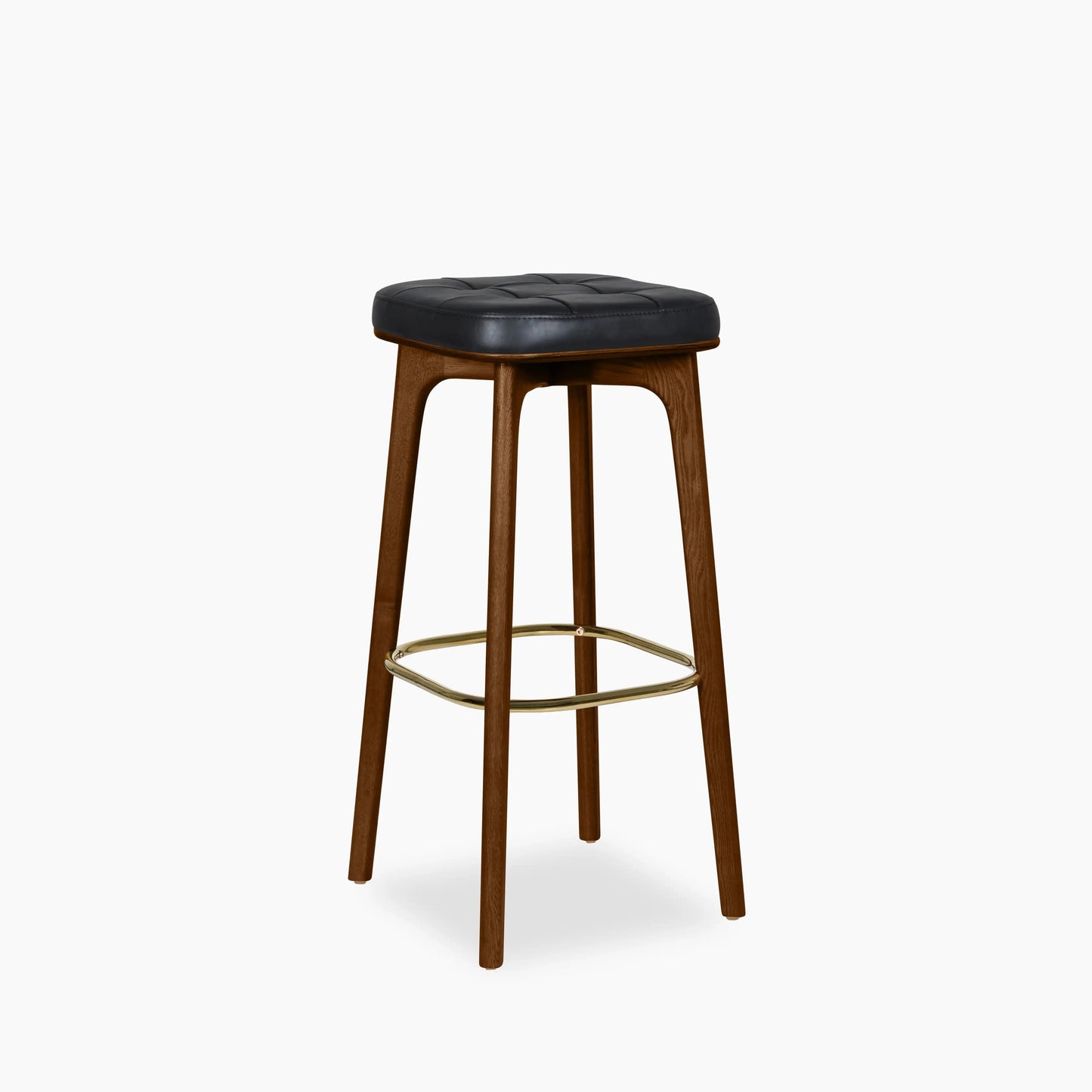 Winchester Bar Stool | Vintage Black Faux Leather & Walnut