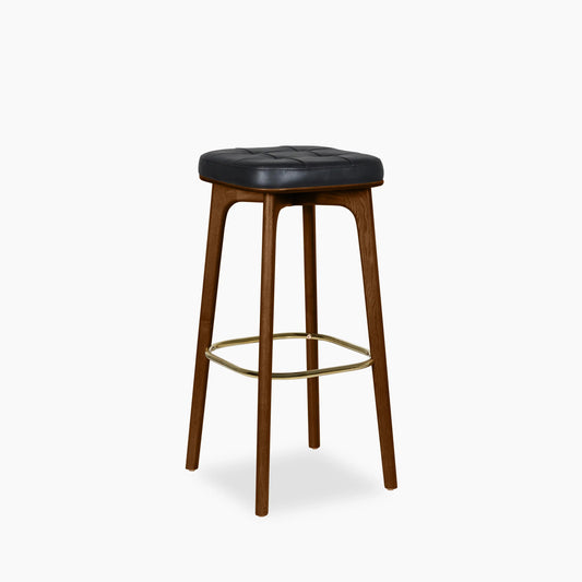Winchester Bar Stool | Vintage Black Faux Leather & Walnut