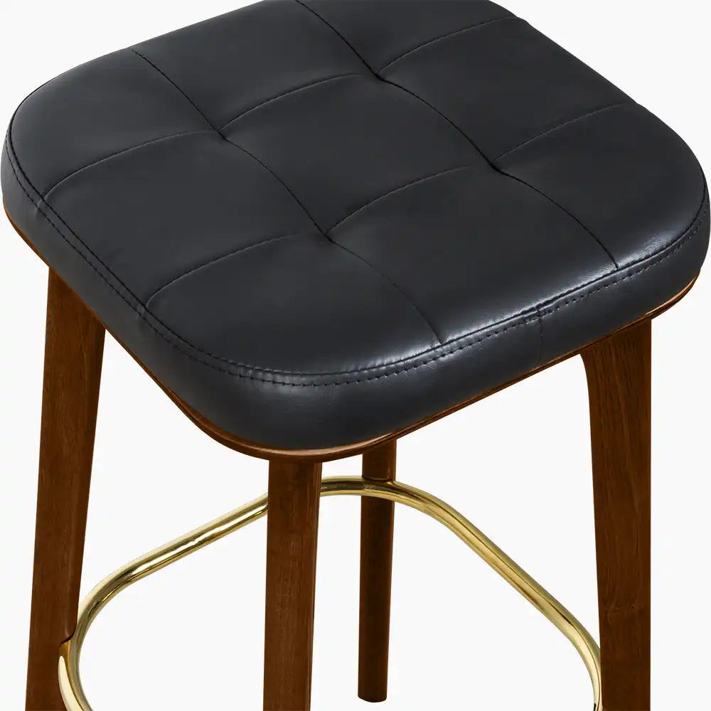 Winchester Bar Stool | Vintage Black Faux Leather & Walnut