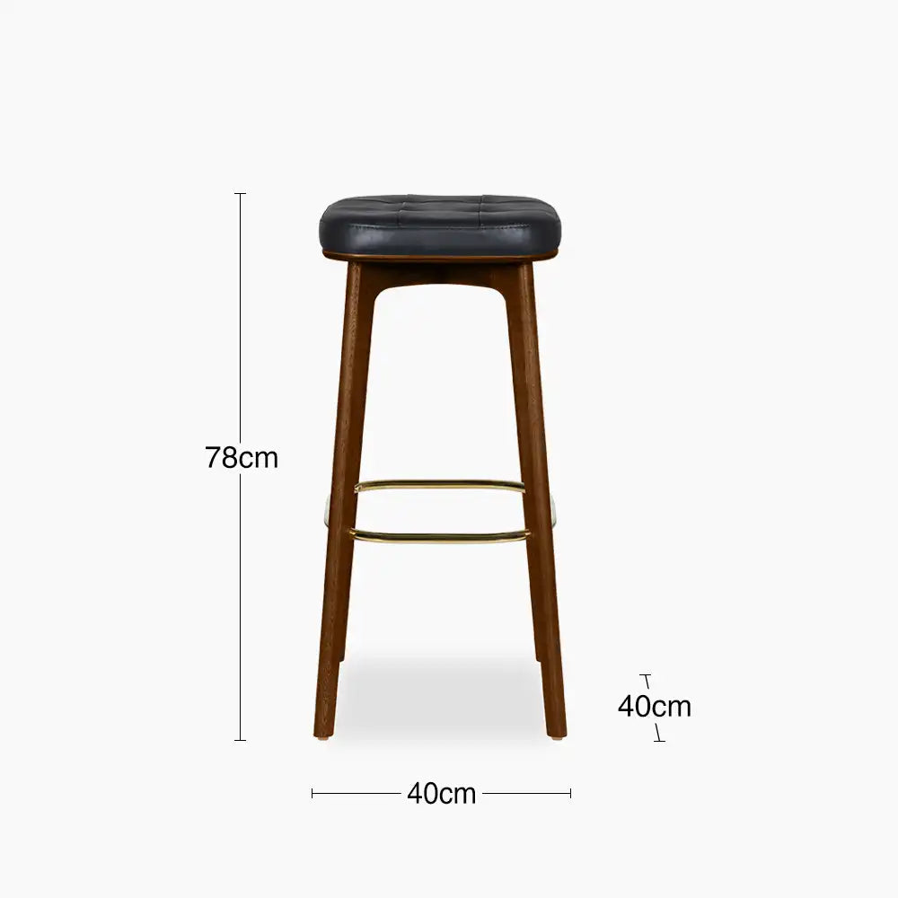 Winchester Bar Stool | Vintage Black Faux Leather & Walnut