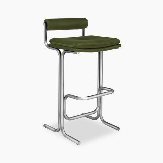 Wilbur Bar Stool | Olive Green Sustainable Velvet & Chrome
