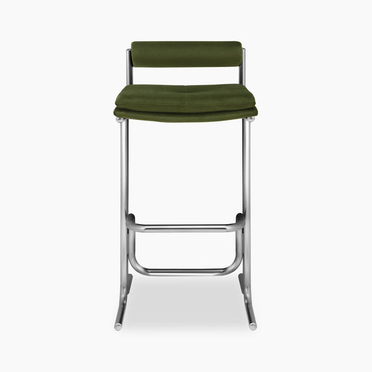 Wilbur Bar Stool | Olive Green Sustainable Velvet & Chrome
