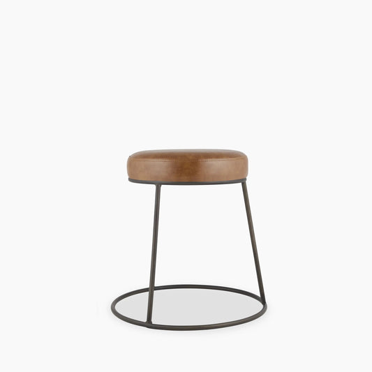 Austen Low Stool | Vintage Tan Faux Leather & Rustic