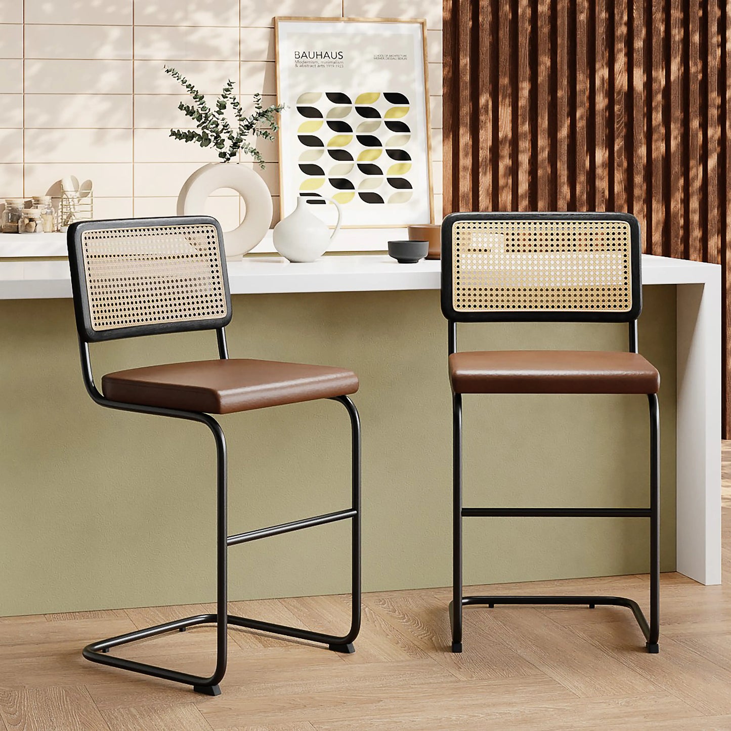 Kenton Bar Stool | Vintage Tan Faux Leather & Black