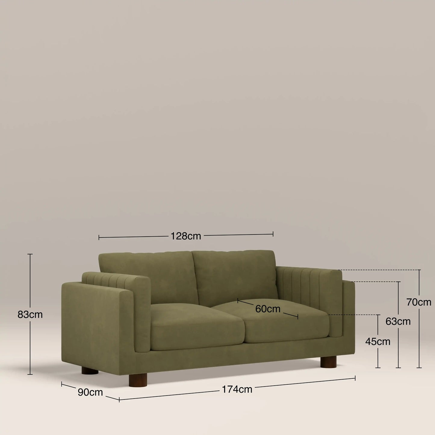 Halton 2 Seater Sofa | Moss Green Sustainable Mohair Velvet