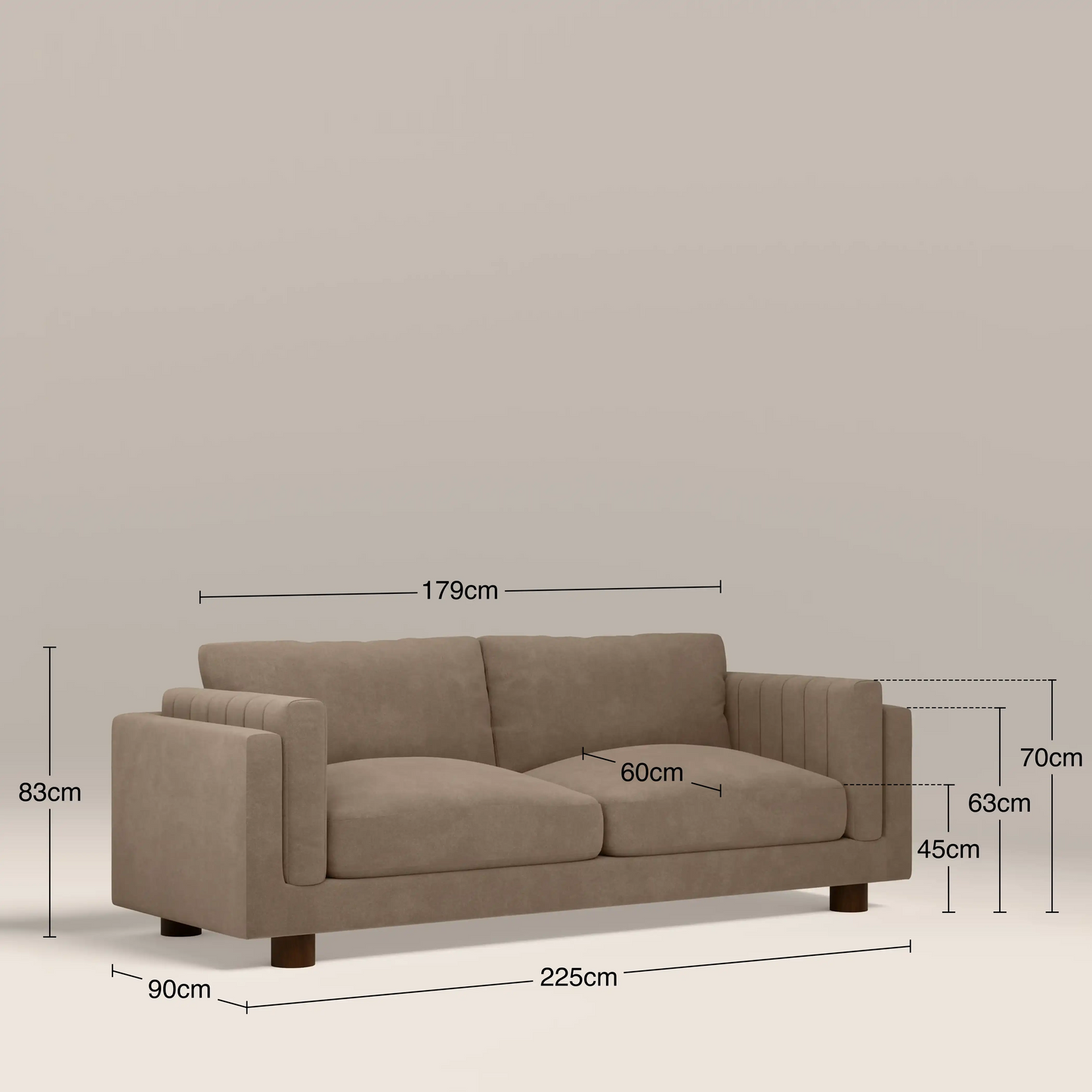 Halton 3 Seater Sofa | Truffle Brown Sustainable Mohair Velvet