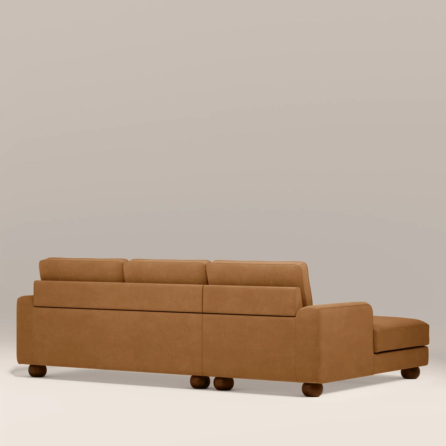Nola Left Hand Chaise Sofa | Caramel Brown Sustainable Mohair Velvet