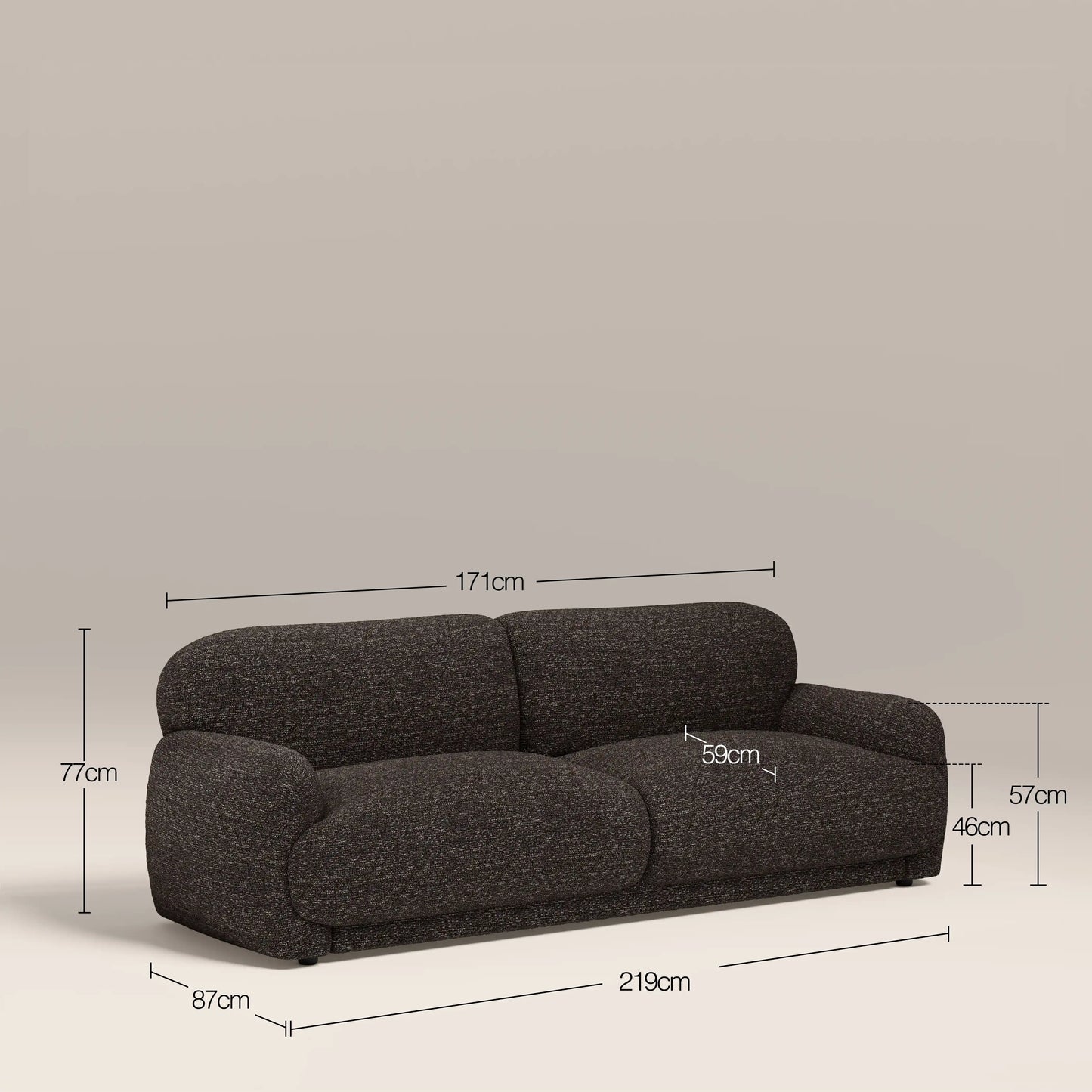Cloud 3 Seater Sofa | Speckled Espresso Boucle