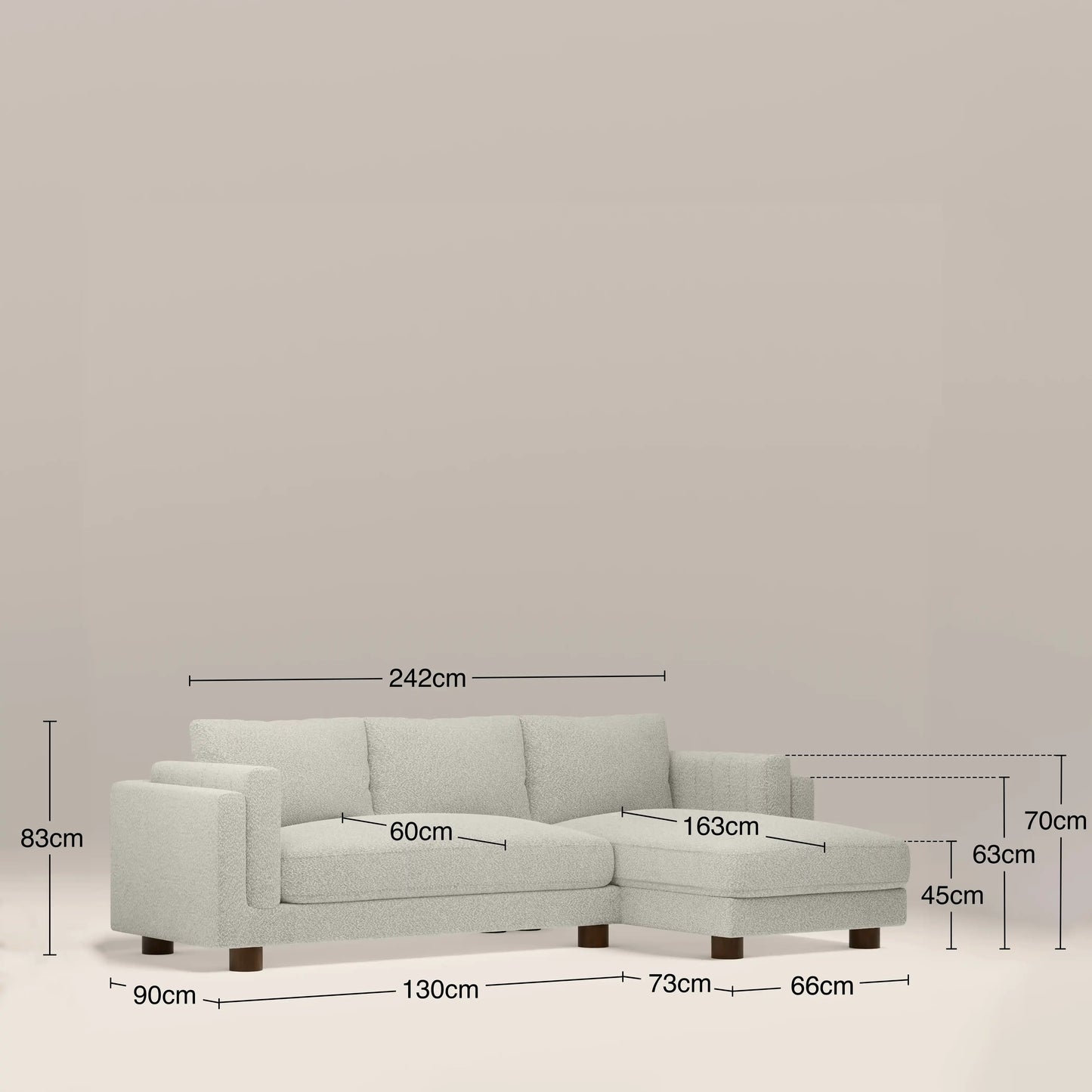 Halton Right Hand Chaise Sofa | Speckled Stone Sustainable Boucle