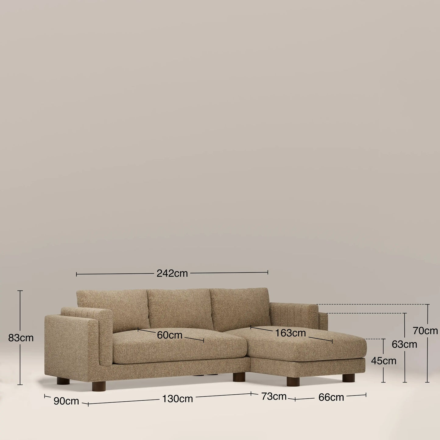 Halton Right Hand Chaise Sofa | Speckled Cappuccino Boucle