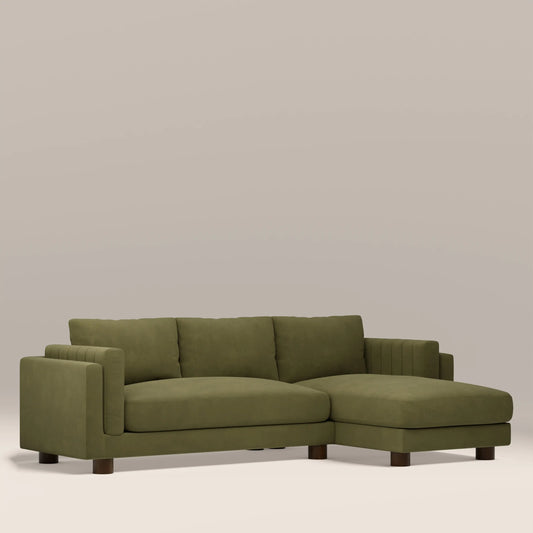 Halton Right Hand Chaise Sofa | Moss Green Sustainable Mohair Velvet