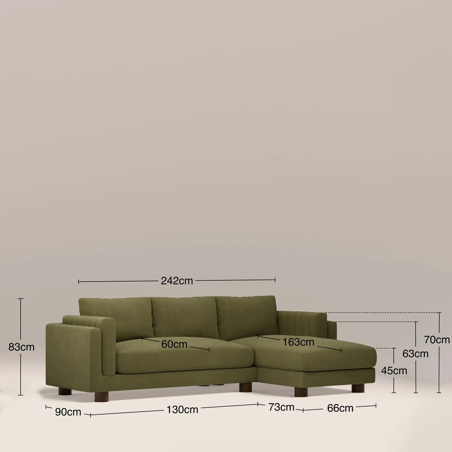 Halton Right Hand Chaise Sofa | Moss Green Sustainable Mohair Velvet