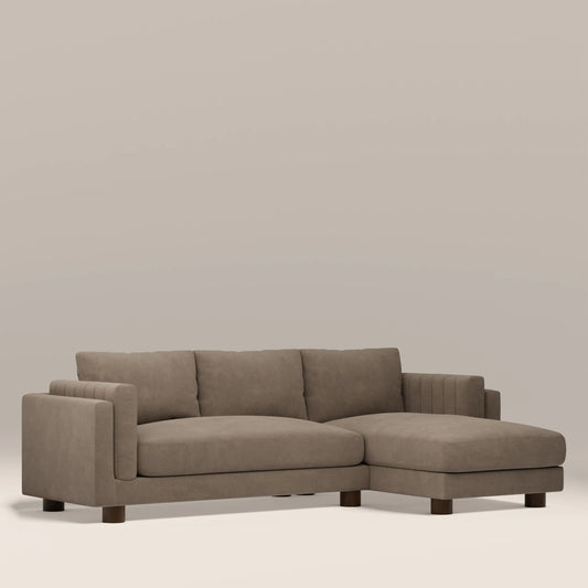 Halton Right Hand Chaise Sofa | Truffle Brown Sustainable Mohair Velvet