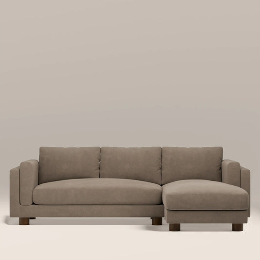 Halton Right Hand Chaise Sofa | Truffle Brown Sustainable Mohair Velvet