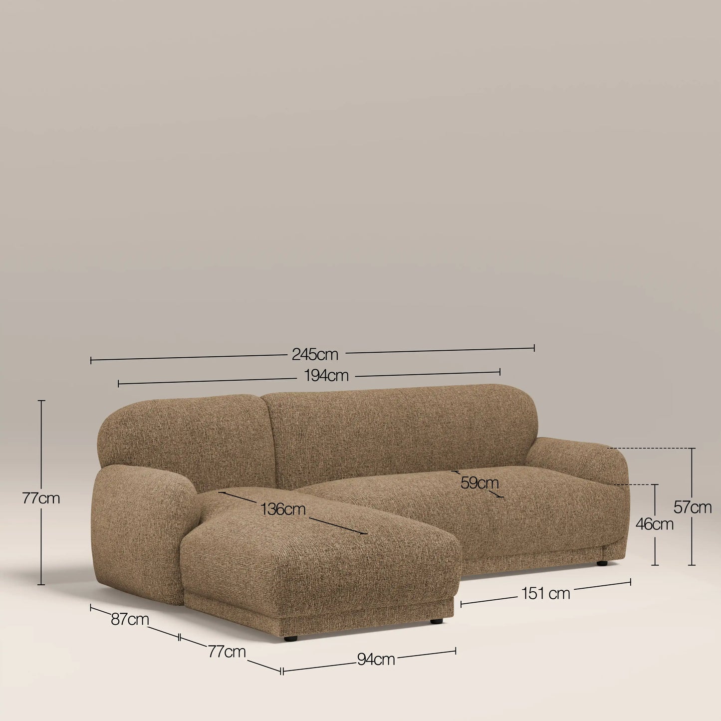 Cloud Left Hand Chaise Sofa | Speckled Cappuccino Boucle