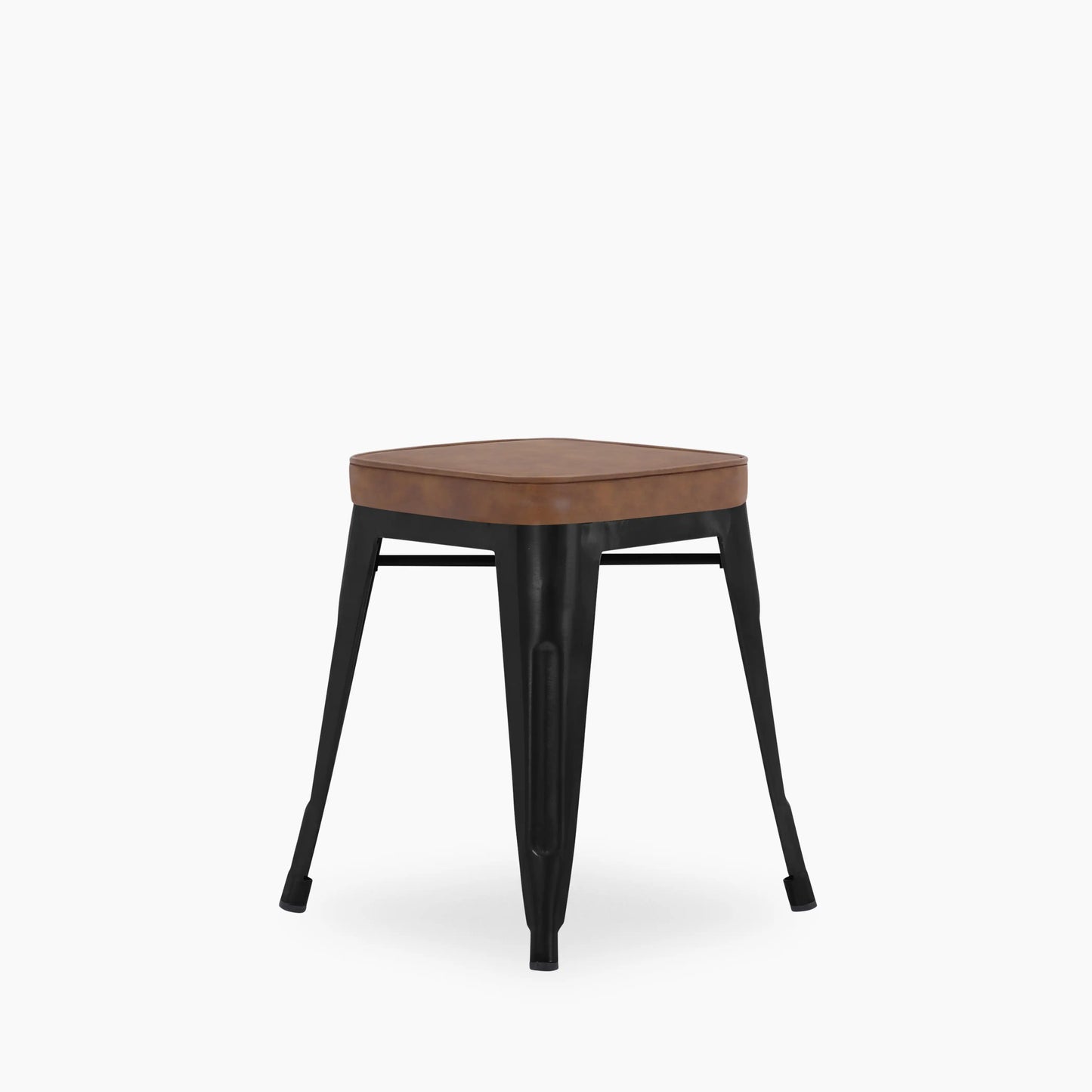 Tolix Style Stackable Low Stool | Tan Faux Leather & Black