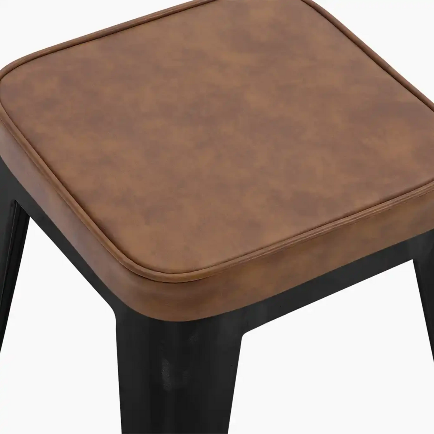Tolix Style Stackable Low Stool | Tan Faux Leather & Black