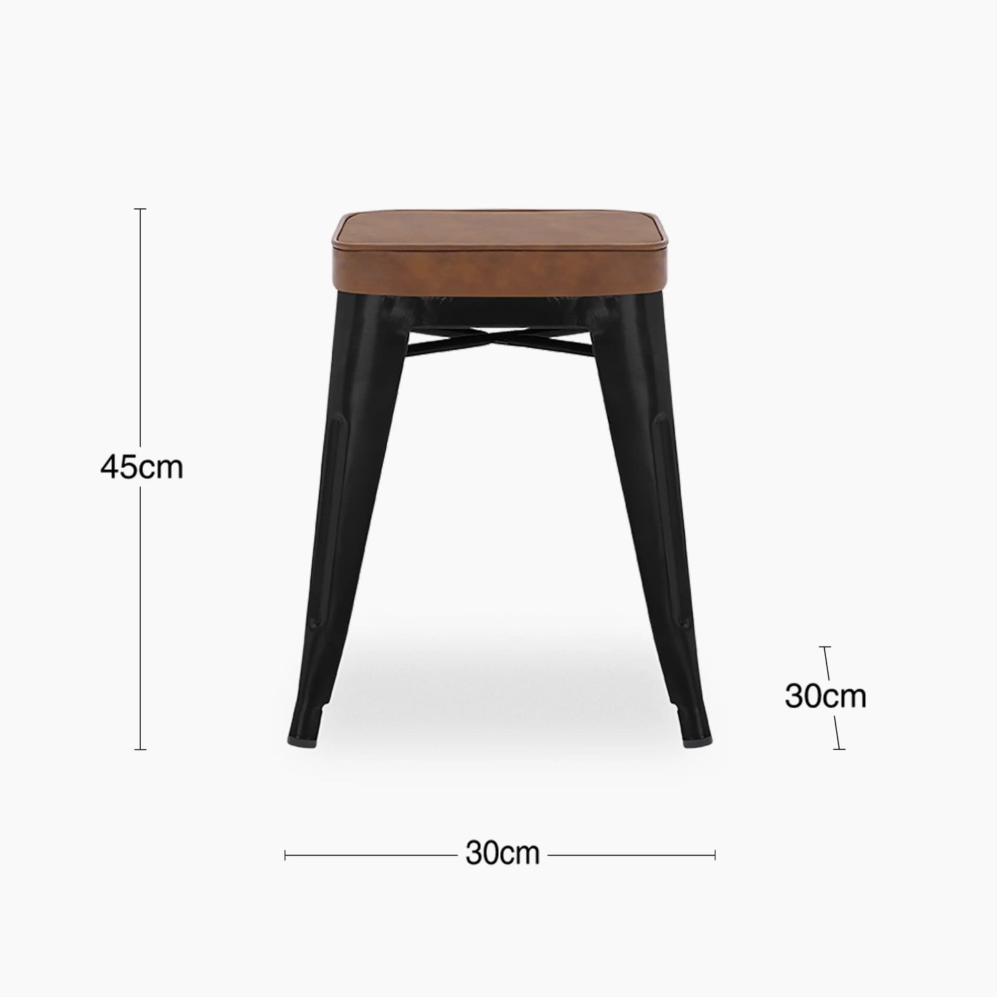 Tolix Style Stackable Low Stool | Tan Faux Leather & Black