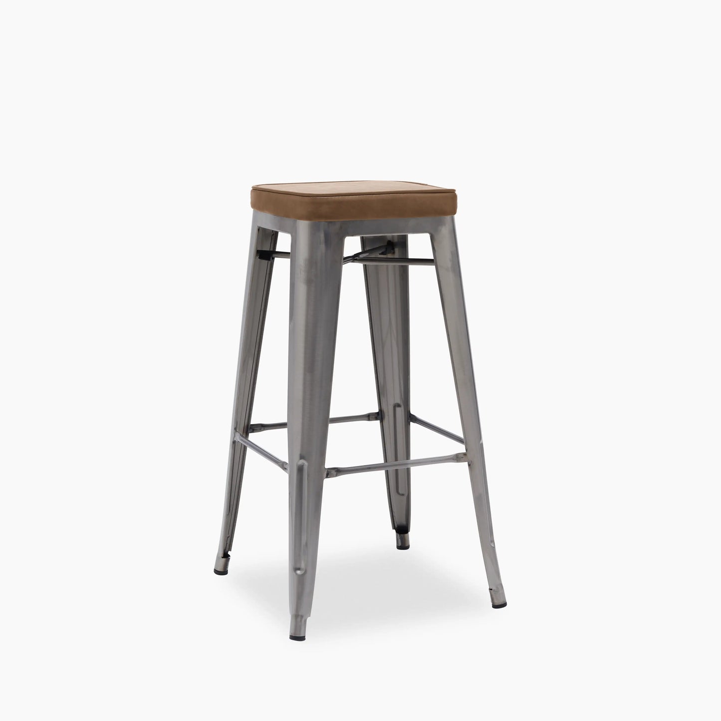 Tolix Style Stackable Bar Stool | Tan Faux Leather & Gunmetal