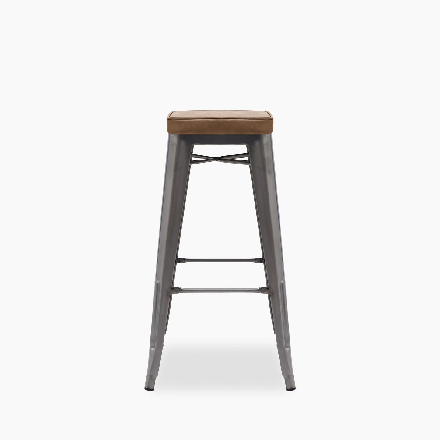 Tolix Style Stackable Bar Stool | Tan Faux Leather & Gunmetal