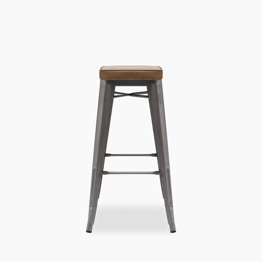 Tolix Style Stackable Bar Stool | Tan Faux Leather & Gunmetal