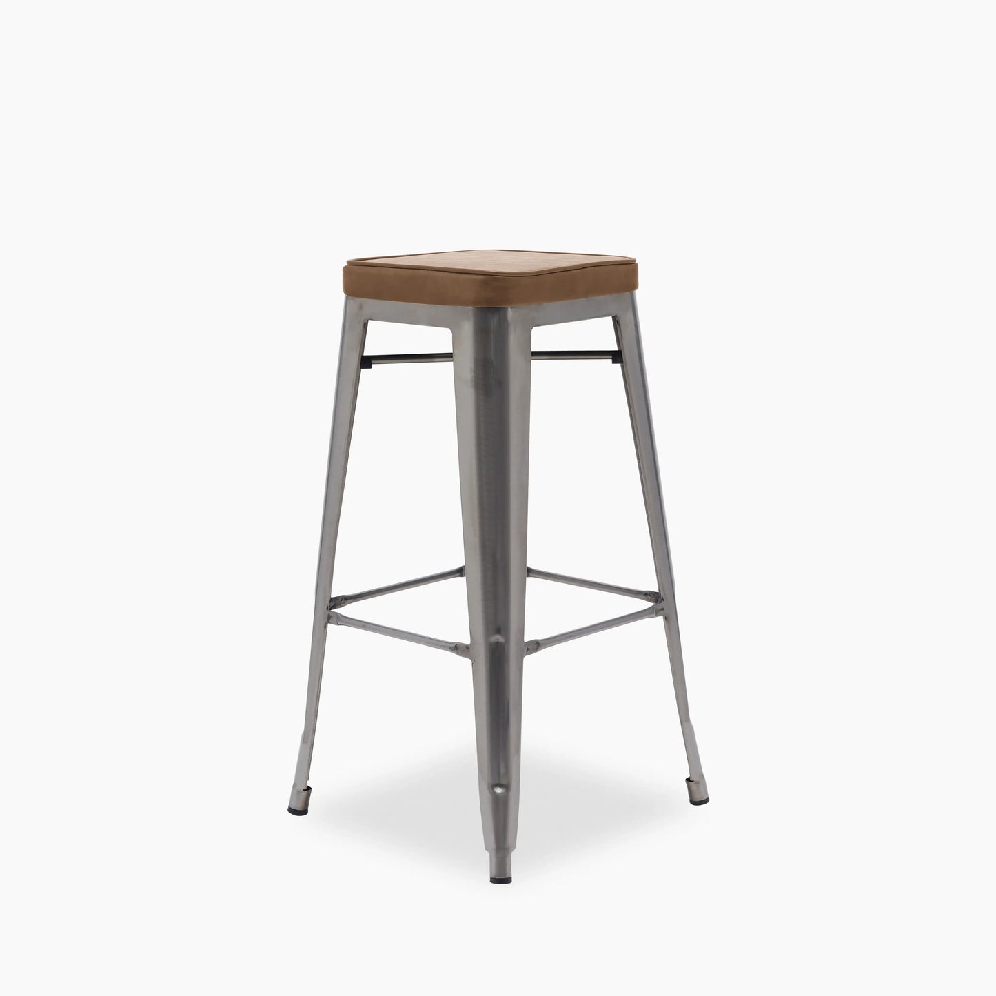 Tolix Style Stackable Bar Stool | Tan Faux Leather & Gunmetal