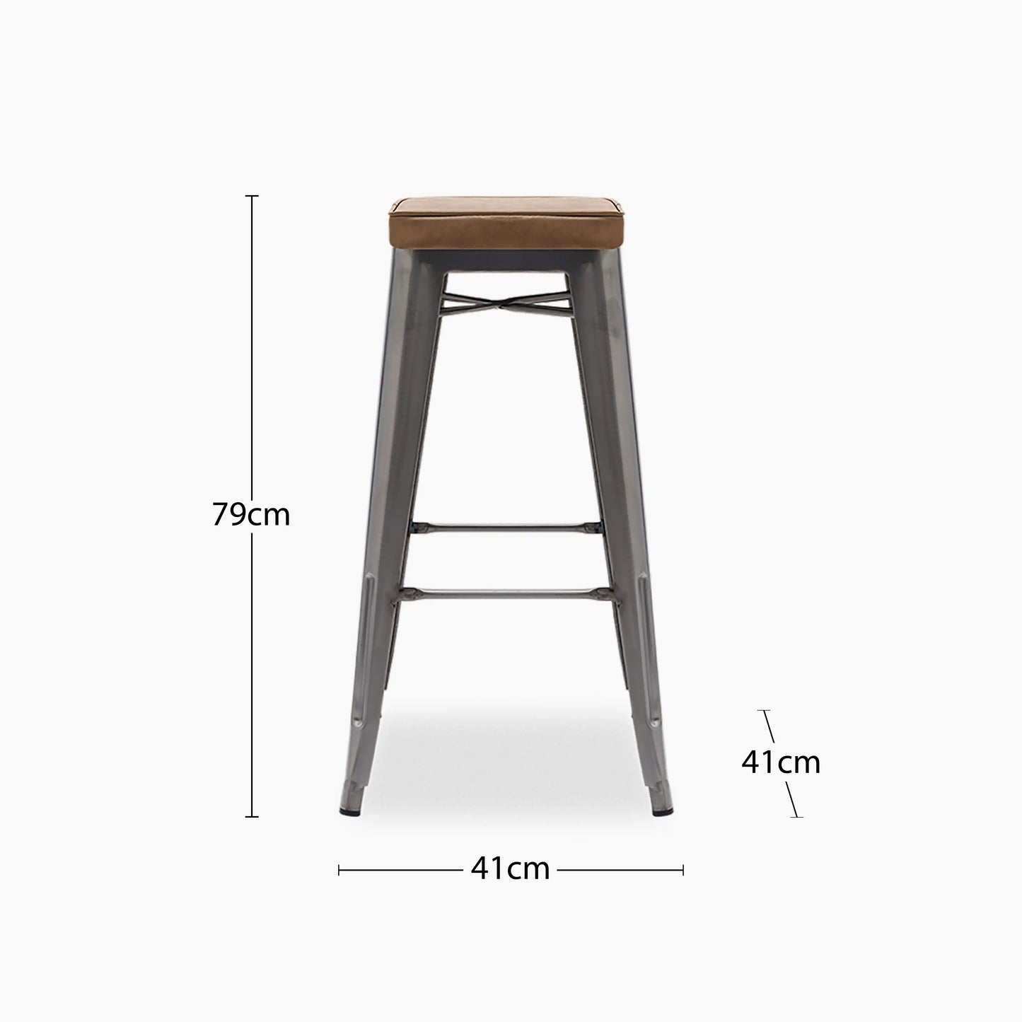 Tolix Style Stackable Bar Stool | Tan Faux Leather & Gunmetal