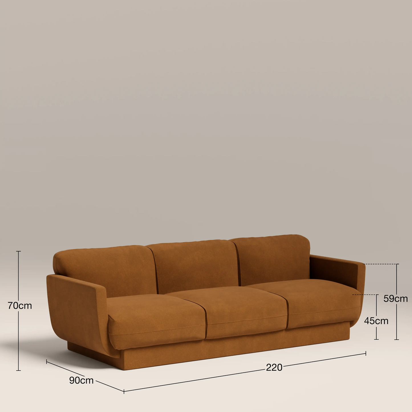 Connick 3 Seater Sofa | Caramel Brown Sustainable Mohair Velvet